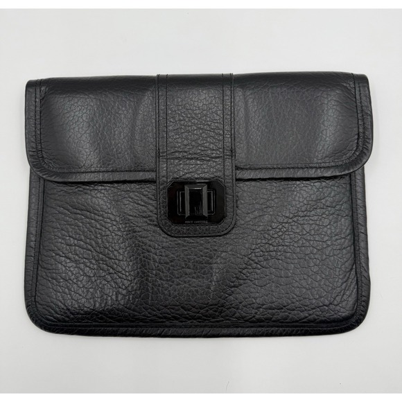 Juicy Couture 100% Leather Clutch All Black Pebbled‎ Thin Envelope Tablet Pouch - Picture 1 of 9